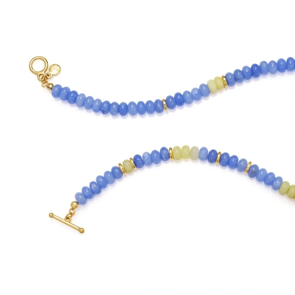 Beaded Stone Stacker Necklace: Light Blue and Light Green Quartz by Mayamar